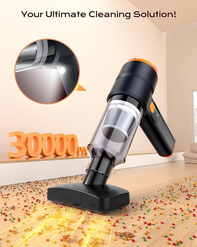 VNOST Car Vacuum Portable Cordless, 4-in-1 Handheld Vacuum Cordless with 30000PA Suction, 130000RPM, 6800mAh Battery, 10 Nozzles, Rubber Paint Material for Car, Home, Birthday Gifts (Black)
