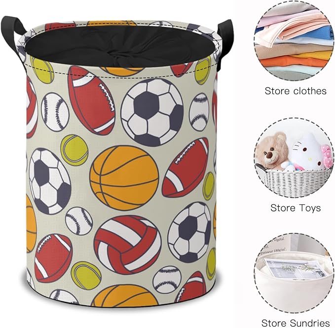 Storage Baskets- Football Pattern Foldable Laundry Hamper Fabric Organizer Storage Bins with Handles for Shelves, Closet, Nursery, Laundry, Toys