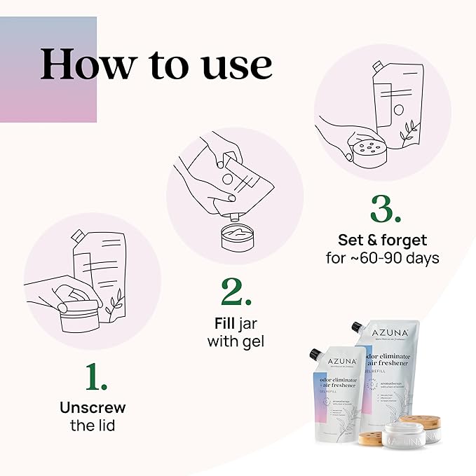 Azuna Air Freshener and Odor Eliminator for Strong Odor Gel Refill Pouch | Plant Powered & Long Lasting | For Pet, Smoke, Home and Bathroom | Last 60-90 Days | Lavender Aromatherapy | 24 oz