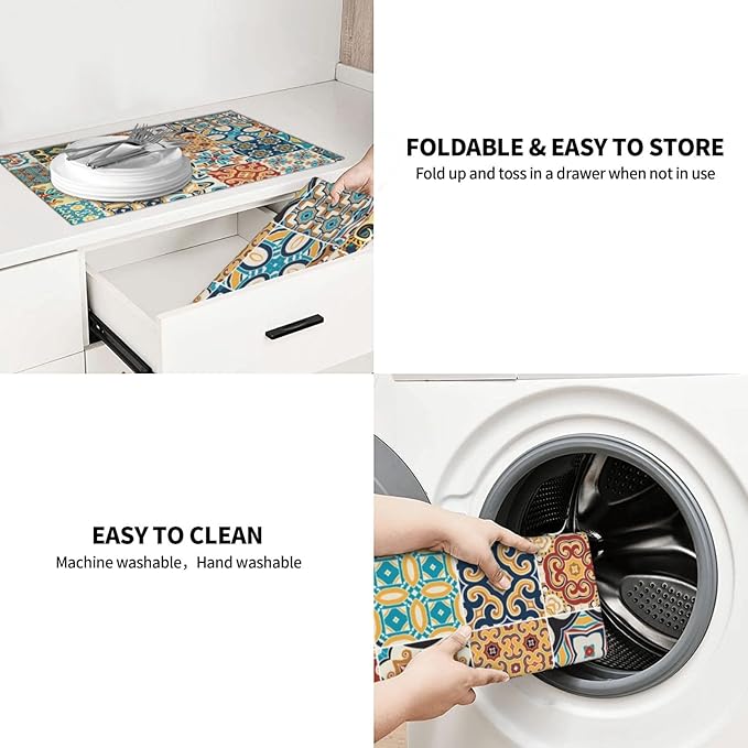 Talavera Mexican Tiles Dish Drying Mat 18x24 For Kitchen Counter Absorbent Microfiber Dishes Pad Dish Drainer Rack Mats Fast Dry Kitchen Accessories