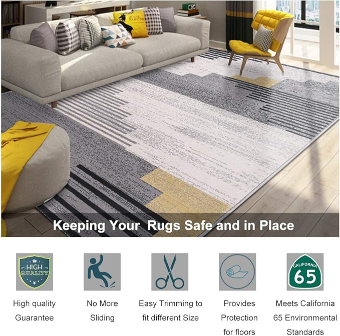 Non Slip Rug Pad Grippers - 5x6 Ft, 1/8" Thick, (Felt + Rubber) Double Layers Area Carpet Mat Tap, Provides Protection and Cushioning for Hardwood or Tile Floors