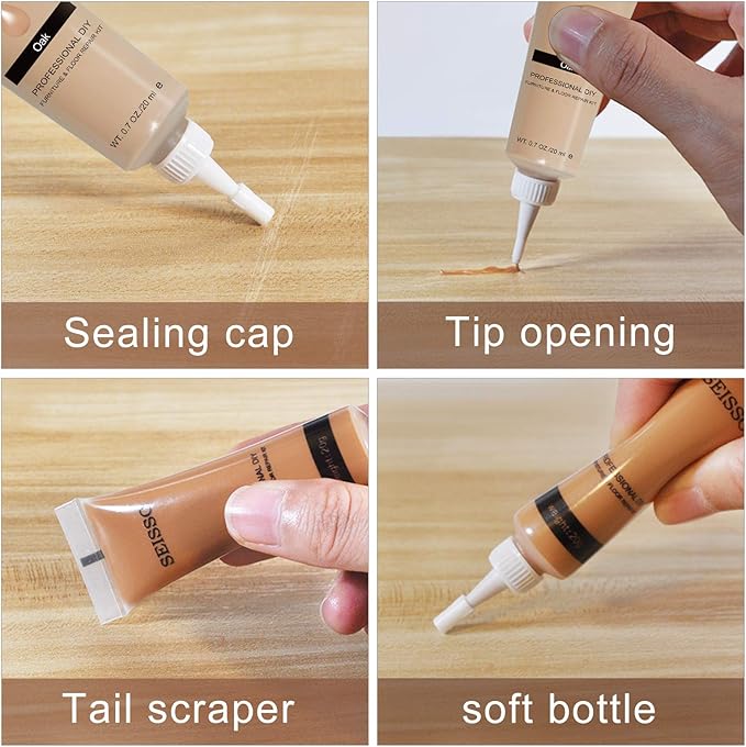 SEISSO Wood Furniture Repair Kit -Set of 50, 24 Colors Wood Touch up Fillers, Wood Repair Paint with Scraper and Brushes, Repair Scratches, Cracks, Stains, Hole, for Tables, Laminate, Cabinet, Floors