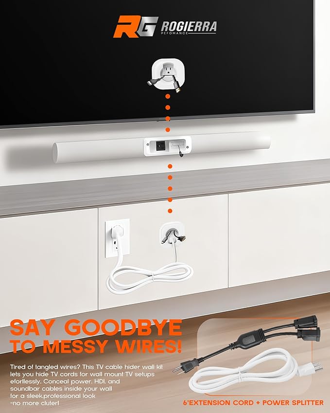 in-Wall Cable Management Kit for TV & Soundbar - Cord Concealer & Power Kit with Circle Saw & Drywall Hand Saw - Hides All Cables & Powers Devices