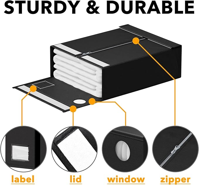SpaceAid 5 Pack Bed Sheet Organizers and Storage, Foldable Sheet Organizer for Linen Closet, Sheets Set Folder Keeper with Window XL (Queen & King Size) Organizing Bedding Container, Black