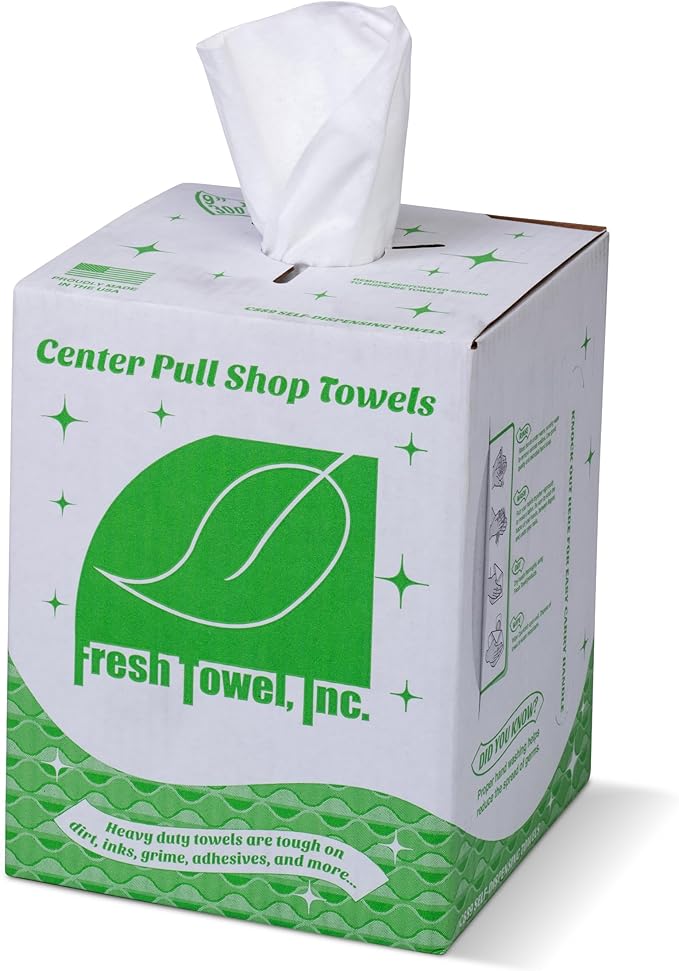 Fresh Towel Ultra Strong Center Pull Shop Towels - (1 Box of 300) Disposable Cleaning Towels - White, 9 x 12 inches - FT500
