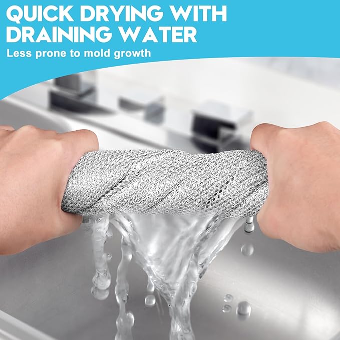VMKBL 10 Pcs New Upgraded 3 Layers Non Scratch Wire Dishcloth, Multipurpose Wire Steel Wool Scrubber, Wet & Dry for Cookware, Sinks, Dishes, Stoves & Fireplaces 9.87“ x 9.87”