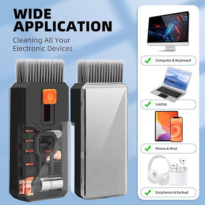 Ordilend Keyboard Cleaning Kit Laptop Cleaner, All-in-One Computer Camera Cleaning Kits Brush Tool, Multi-Function PC Electronic Cleaner for iPad iPhone Pro Earbuds Camera Monitor with Patent, Black
