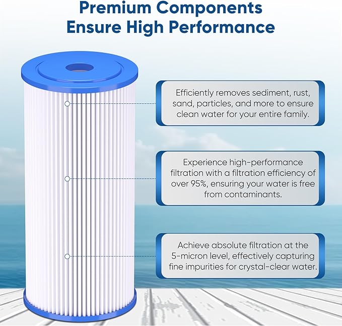 PUREPLUS 20 Micron 10" x 4.5" Whole House Pleated Sediment Filter for Well Water, Replacement Cartridge for GE FXHSC, Culligan R50-BBSA, Pentek R50-BB, DuPont WFHDC3001, W50PEHD, GXWH40L,4Pack