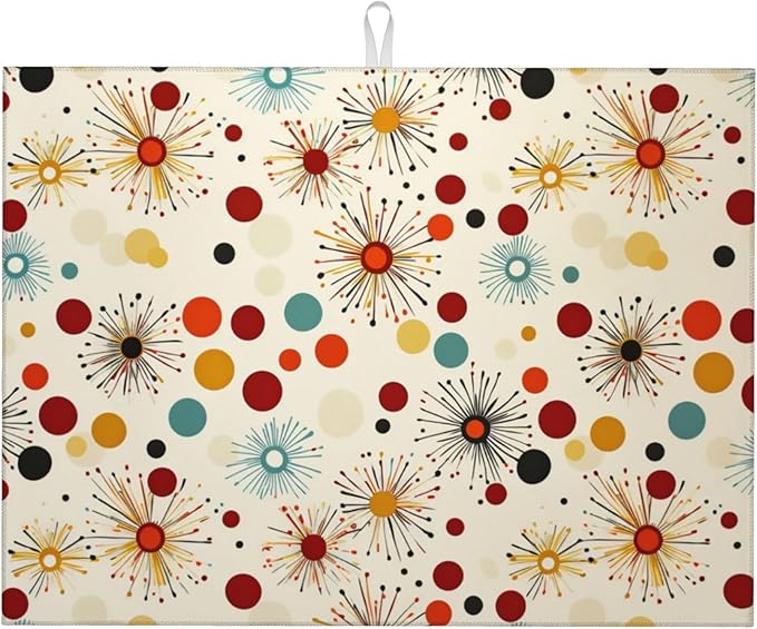 Mid Century Modern Dish Drying Mat for Kitchen Counter Microfiber Super Absorbent Non-Slip Dish Drying Pad for Countertops Dishes Utensils Stylish Quick-Dry Machine Washable 18x24 Inch