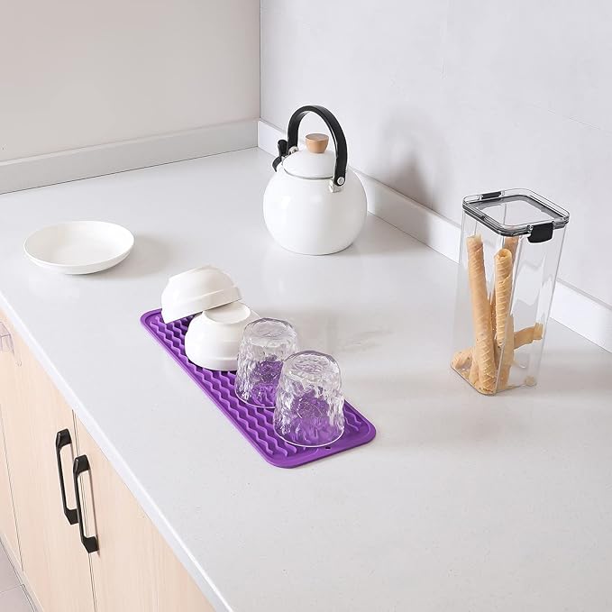 MicoYang Silicone Dish Drying Mat for Multiple Usage,Easy clean,Eco-friendly,Heat-resistant Silicone Mat for Kitchen Counter,Sink,Bar,Bottle,or Cup Purple M 17 inches x 6 inches
