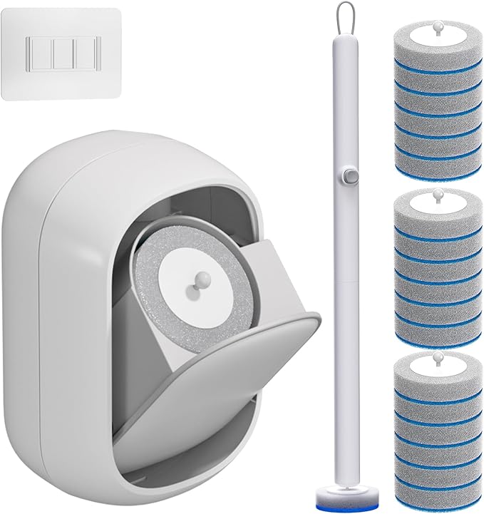 Disposable Toilet Brush and Holder Set with 18 Bowl Wand Cleaners Refill Pads, Bathroom Wall Mounted Toilet Bowl Cleaners Kit.