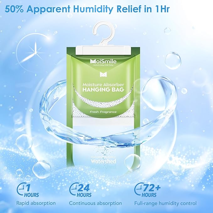 Moisture Absorbers 30 Pack Fresh Fragrance, Hanging Closet Dehumidifier Bags, Humidity Absorber, Compact Eliminates Odors Humidity Packs for Car, Bathroom, Bedroom, Basement, 9.8OZ