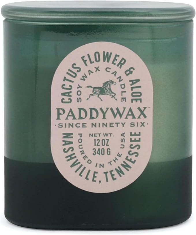 Paddywax Vista Scented Candle with Lid in Reusable Tonal Glass Jar, Clean-Burn 2-Wick Soy Candle with Approx. 84 Hour Burn Time, Decorative Gift Candles for Home, Cactus Flower & Aloe, 12 oz