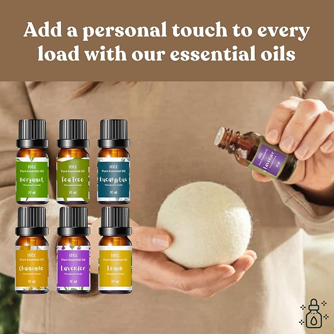 Wool Dryer Balls – 6 XL Organic Wool Balls, Reusable Natural Fabric Softener, Reduce Drying Time, Wrinkles, Static & Laundry Clumping, Eco-Friendly Laundry Balls