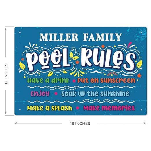 Custom Pool Sign, Pool Rules Make Memories for Pool Decor Sign, 12x18 Inches, Rust Free .063 Aluminum, Fade Resistant, Made in USA by Sigo Signs