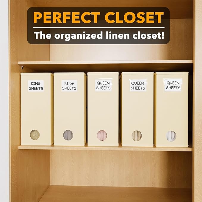 SpaceAid 5 Pack Bed Sheet Organizers and Storage, Foldable Sheet Organizer for Linen Closet, Sheets Set Folder Keeper with Window XL (Queen & King Size) Organizing Bedding Container, Beige