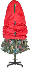 Upright Christmas Tree Storage Bag - Fits 7 Ft Artificial Xmas & Topiary Tree, Vertical Holiday Cover, Durable, Dustproof & Easy-Use Xmas Storage, Red