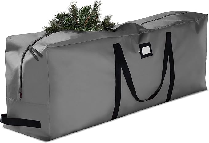 ZOBER 600D Oxford Fabric Christmas Tree Storage Bag - Fits 7.5 Ft Artificial Trees - Tear Proof Waterproof Christmas Tree Bag For Storage Box For Xmas - Strong, Durable Handles - Card Slot - Gray