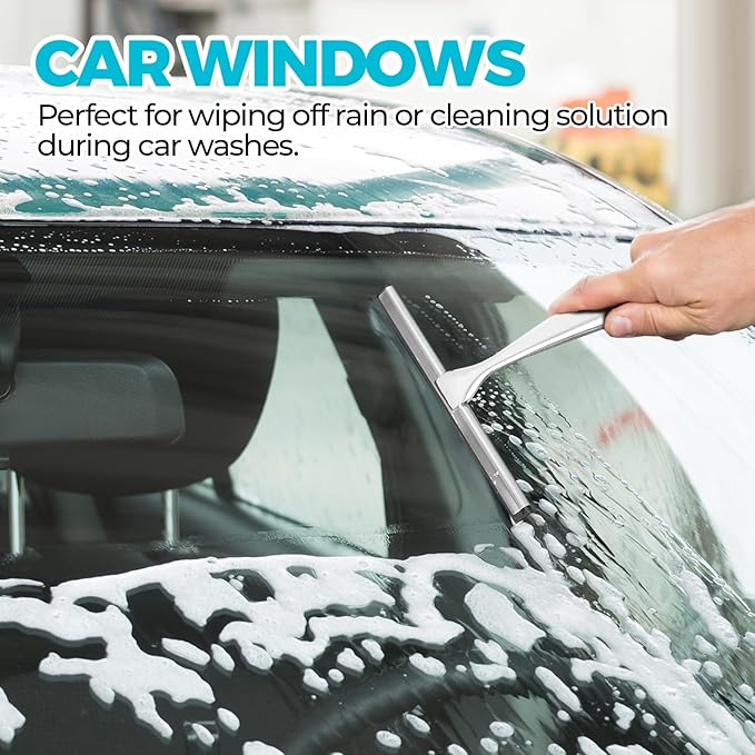 ALFLOD 2PACK All-Purpose Shower Squeegee for Shower Doors, Tile Shower Walls, Bathroom, Window, Glass and Car Windshield, Mirrors and Kitchen-Stainless Steel, 9.8-Inch, Silver