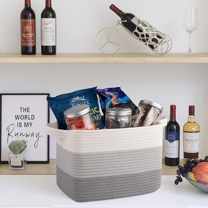 Storage Baskets for Organizing, Woven Baskets for Shelves, Rectangle Decorative Organizer for Storage Clothes, Toy, Books, Towels Nursery Bins 3 Pack (Gradient Grey, 14.17"x9.85"x9.45")