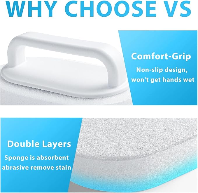 Lumkew Handle Bath Tub Scrubber, Non Scratch Bathroom Scouring Pad, Bathtub Scrubber Soap Scum Remover for Shower Tile Grout Sink Pool Step & Corner, Heavy Duty Cleaning Sponge Scrub, 2 PCS