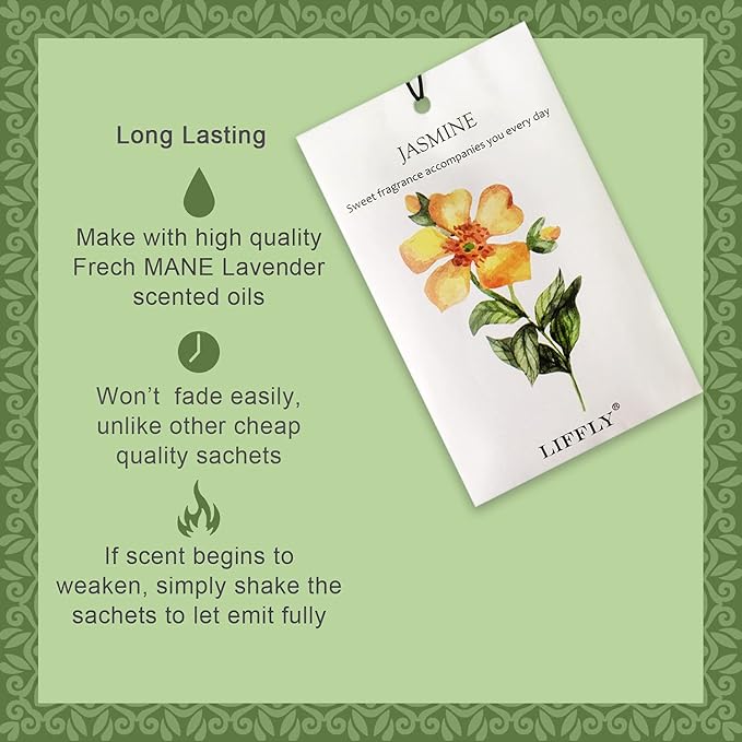 LIFFLY 14 Packs Scented Sachets for Drawers and Closets Lavender, Rose, Jasmine, Ocean, Vanilla, Sandalwood, Gardenia 7 Scent Gift Box