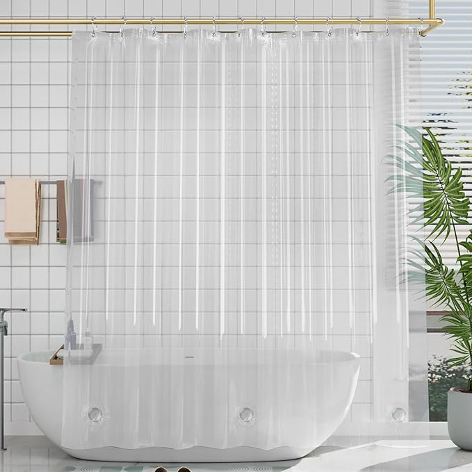 AmazerBath Stall Shower Curtain 54x78, Clear Plastic, Thick PEVA, Heavy Duty with 2 Weighted Stones and 9 Grommets