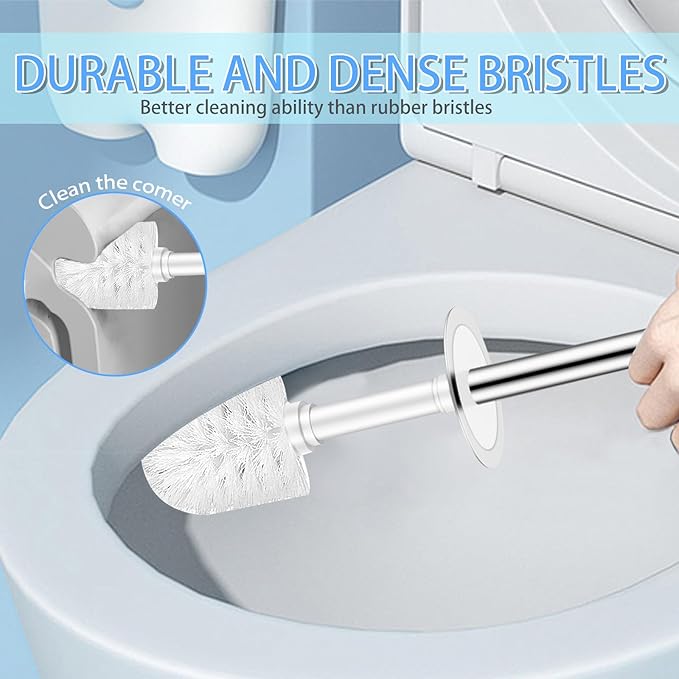 Toilet Brush and Holder Set, Compact Toilet Bowl Brush with Stainless Steel Handle, Hard Bristles, Drip-Proof, Easy to Assemble, Deep Cleaning White