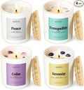AOOVOO Stress Relief Candles Set for Women - 4 Pack Candles for Home Scented, 28 oz 200 Hour Burn, Aromatherapy Candle with Crystals, Peace/Tranquility Kyanite/Calm Amethyst/Serenity, Lapis Lazuli