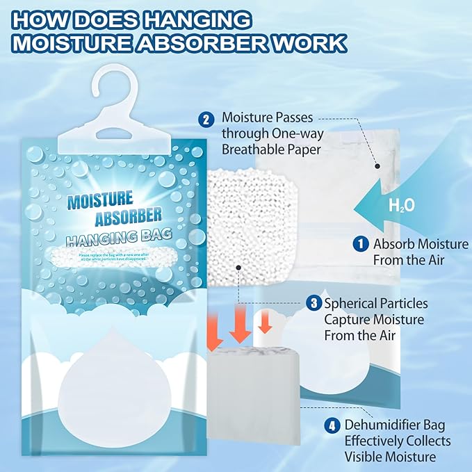Corodo Moisture Absorbers Packets - Hanging Moisture Absorbers Dehumidifier Bags for Closet Bathroom Kitchen, Fragrance Free Humidity Absorber Packs, Removes Moisture & Odors, 12 Pack