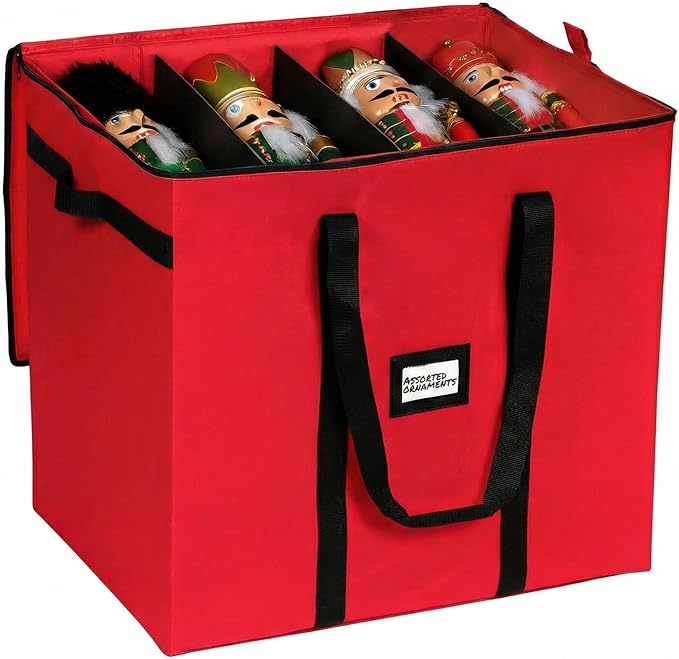 Christmas Extra Large Ornament Storage Container - Box Stores Up to 48 – 6” Ornaments – With 4 Individual Trays -Heavy Duty 600D Tear Resistant Material, Zippered, Adjustable Dividers.