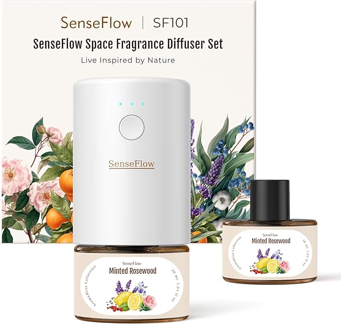 SF101 Pro Plug In Air Freshener, Waterless Essential Oil Diffuser, Non-Toxic Aroma Diffuser, Adjustable 120-Day Natural Scent Mist, Covers 1000 Sq Ft- Free 30ml Minted Rosewood