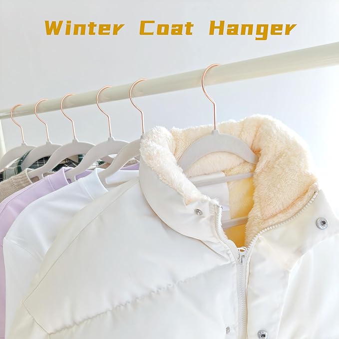 Gray Velvet Hangers 50 Pack - Rose Gold Hook, Space Saving Non-Slip Clothes Hangers, 16.5 Inch with Tie Bar for Coats,Sweater,Jackets,Dresses, Shirts, Suits & T-Shirts