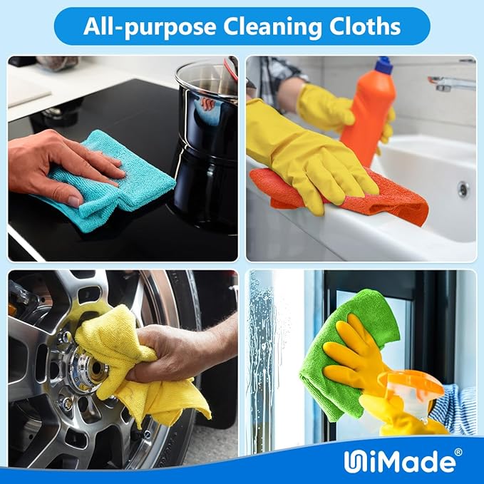 UNIMADE Microfiber Cleaning Cloth, 150PK Reusable Shop Rags Bulk Microfiber Cleansing Cloth Lint Free Cleaning-Towel for Car Kitchen Automotive Bar Mechanic Restaurant Garage,11.5"x11.5",Multicolor