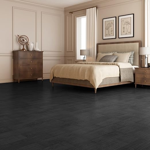 Art3d 36-Pack 54 Sq.ft Peel and Stick Floor Tiles Vinyl Plank Flooring Wood Look, Adhesive and Waterproof Tile Sticker for Bedroom, Living Room, Kitchen, RV in Black