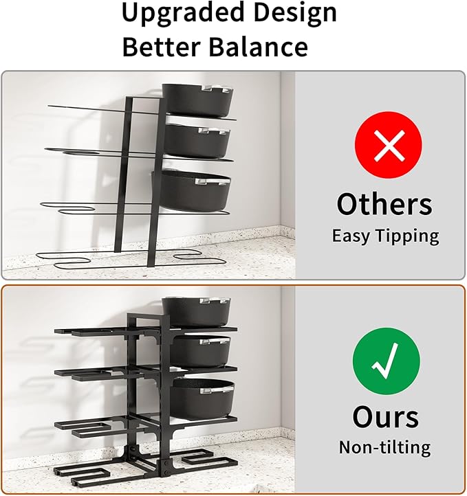 Fovkdcvw Adjustable Pots and Pans Organizer Under Cabinet, 8-Tier Pot and Pan Organizers Inside Cabinet, Kitchen Cabinet Organizers and Storage, Black