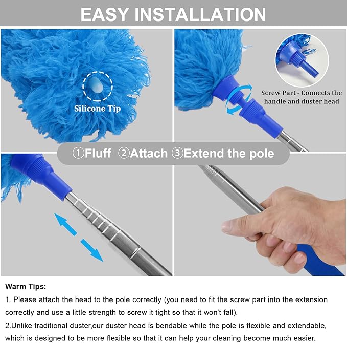 DELUX Microfiber Feather Duster Extendable Duster with 100 inches Extra Long Pole, Bendable Head & Long Handle Dusters for Cleaning Ceiling Fan, High Ceiling, Blinds, Furniture & Cars