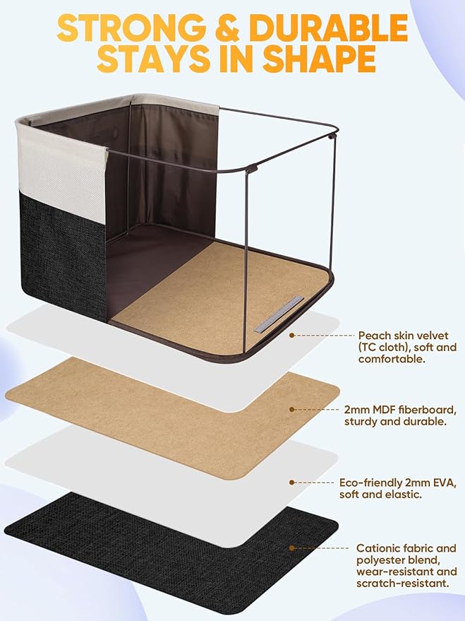 BALEINE 4 Pack Fabric Storage Bins for Shelves, Linen Storage Baskets for Organizing, Decorative Closet Bins for Clothes, Home (Black, 12"x8"x8")