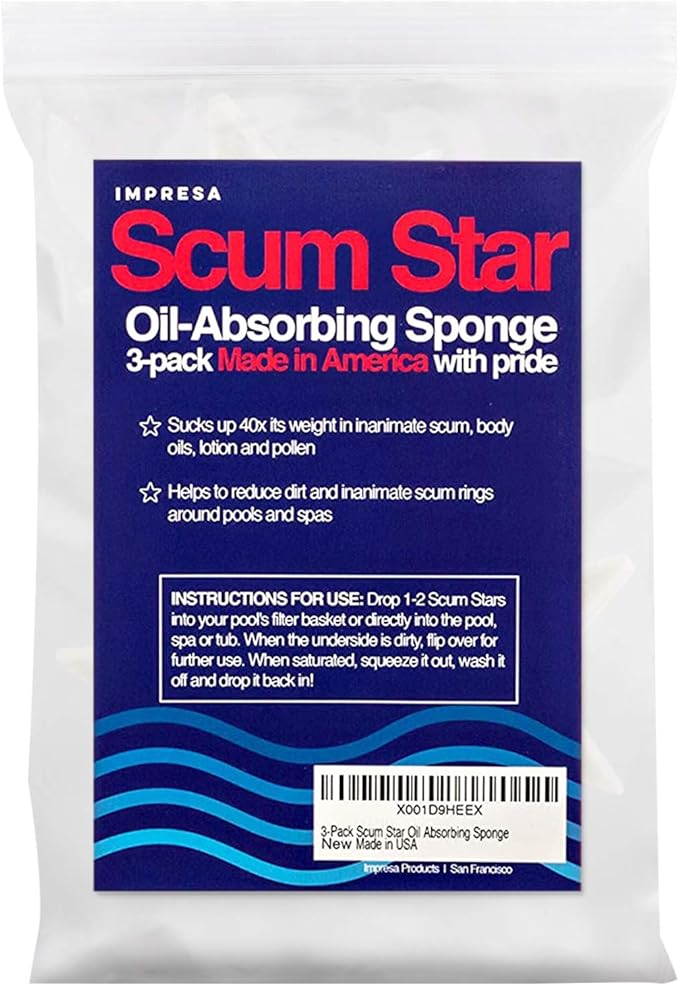 IMPRESA Scum Star Swimming Pool & Hot Tub Oil Absorbing Sponge - 3-Pack, White Star - Spa Scum Absorber & Skimmer Sponge - Pool Accessories - Made in USA