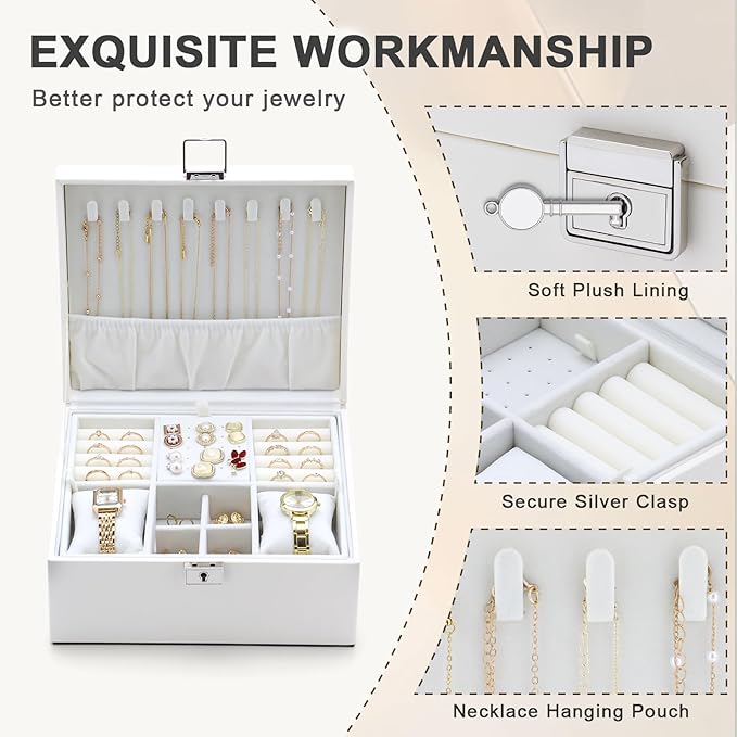 Jewelry Organizer Boxes for Women,Travel Jewelry Case, 2 Layers Removable Jewelry Box,Storage for Necklace, Bracelet, Earring,Rings,Jewelry Box Gifts for Women Girls