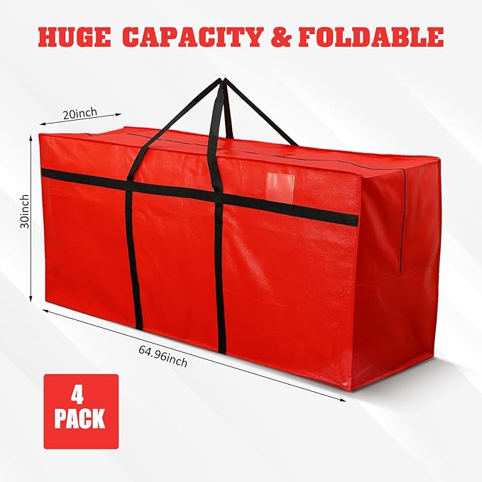 Windyun 4 Pack 168 Gallon Extra Large Moving Bags XXL Heavy Duty Storage Bag with Strong Zipper Handle Jumbo Big Tote Box Foldable for College Dorm Travel Clothes Duffle Blanket Pillow(Red)