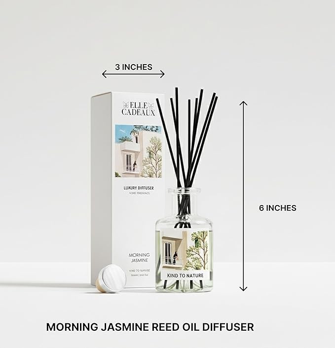 White Jasmine Oil Reed Diffuser | Sweet Floral Scent Essential Oils | Aromatherapy Diffuser & Room Freshener | Home, Bathroom & Office Decor | Housewarming Gift | 6oz