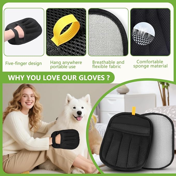 Bumilily Pet Hair Removal Glove for Cats and Dogs - Electrostatic Pet Hair Remover Glove | Reusable Brush Pet Hair Remover for Couch, Carpet, Car Seat & Laundry