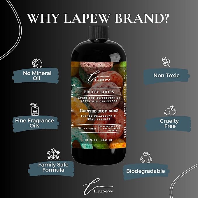Lapew Fruity Loops Scented Mop Soap Concentrate 36 oz | Premium Fragranced Floor Cleaner | Streak-Free | Hard Floor Cleaning Solution | Eco Friendly | Made in USA
