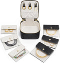 Popvibe Travel Jewelry Box Organizer Small Jewelry Case with 6 Jewelry Bags Mini Pouch, Portable Traveling Jewelry Case for Women, Black Leather Compact Jewelry Travel Necklace Case Holder