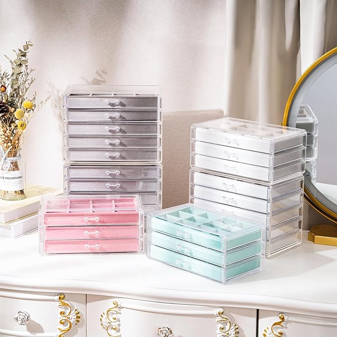 ProCase Earring Holder Organizer Jewelry Box with 8 Drawers, Acrylic Clear Earring Case with Adjustable Velvet Trays for Women - Warmwhite,8 Layers
