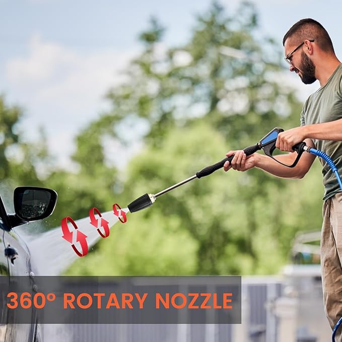 Qimshemi Pressure Washer Tips Rotating Turbo Nozzle, 4000PSI Max Power Washer Accessories Parts, with 7pcs Spray Jet Nozzles Kit Attachment&1/4 IN Quick Connector, for Cleaning Concrete, Brick Surface