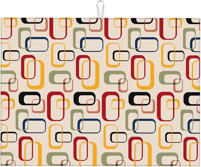 Mid Century Modern Retro Kitchen Drying Mat Vintage Decorative Microfiber Dish Drainer Mat for Kitchen Counter Absorbent Reusable Washable 18x24 Inch