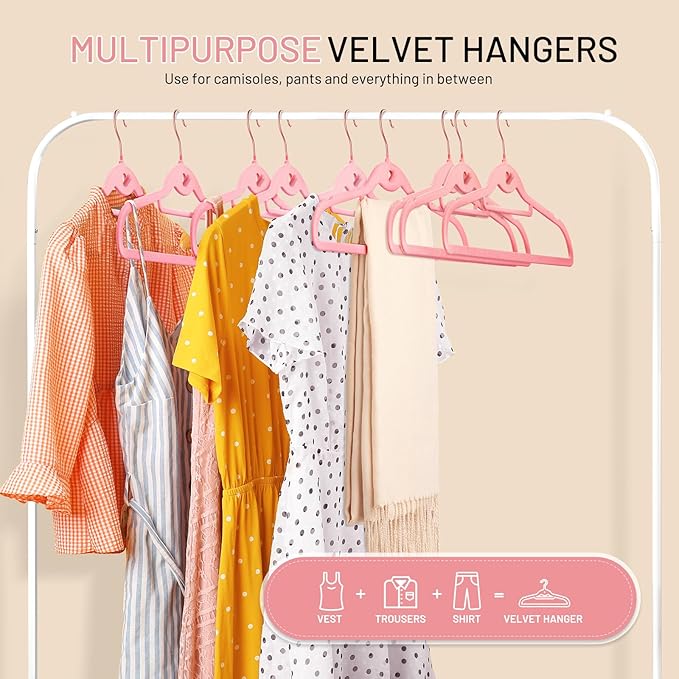 Velvet Stackable Hangers 30 Pack, STOPKLAS Pink Clothes Hangers Non Slip Felt Hangers with 360° Swivel Hook, Thin Hanger Space Saving, Heavy Duty Closet Hanger for Clothes, Coats, Suits, Dress, Pants