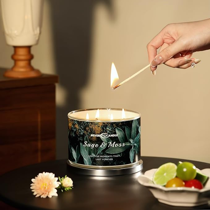 4EVER Scented Candles | 4-Wick 18oz Soy Wax Candle | Up to 50Hrs Clean Burn | Aromatherapy Candles for Home Scented | Gifts for Women & Mom, Sage & Moss